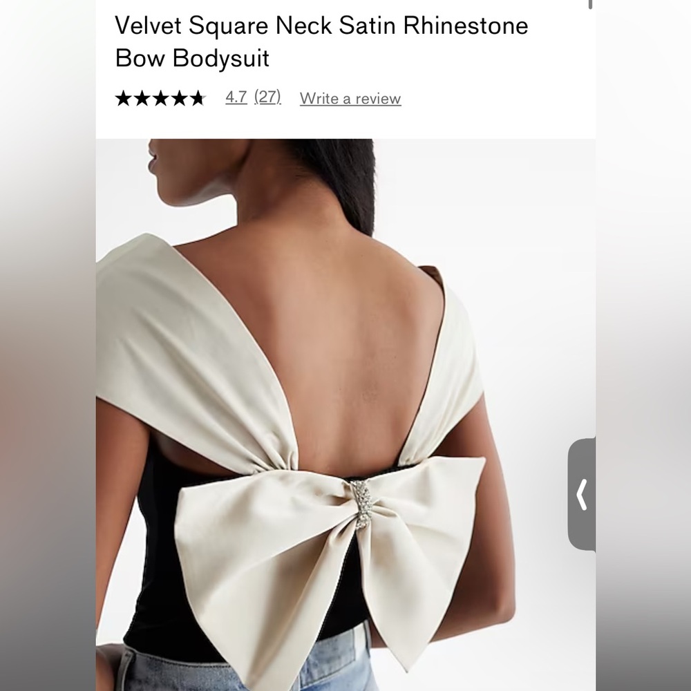 ISO Express Velvet Square Neck Satin Rhinestone Bow Bodysuit Size Small
